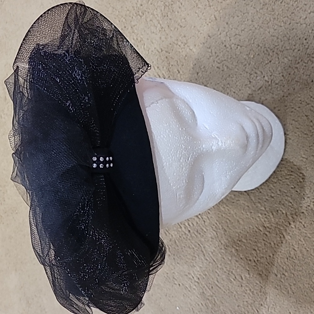 Black Hat with Rhinestone Bow